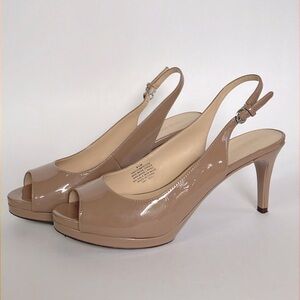 Nine West Sling Back Open Toe Patent Leather Heels Size 8.5